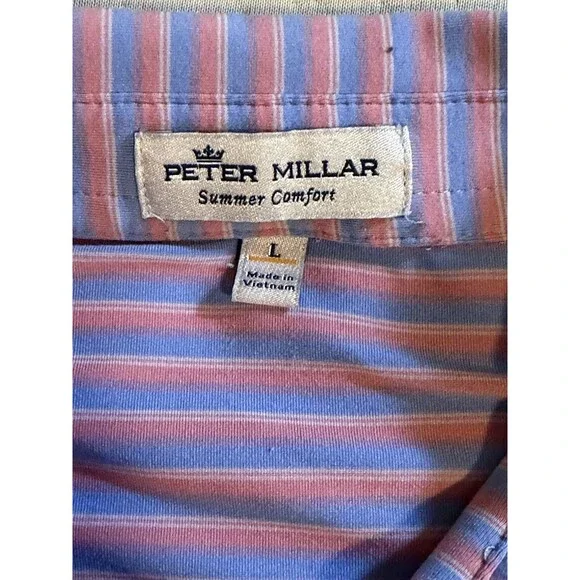 PETER MILLAR Summer Comfort Polo Shirt Blue Pink Purple Pastel Sz L Mens Golf - Picture 7 of 10